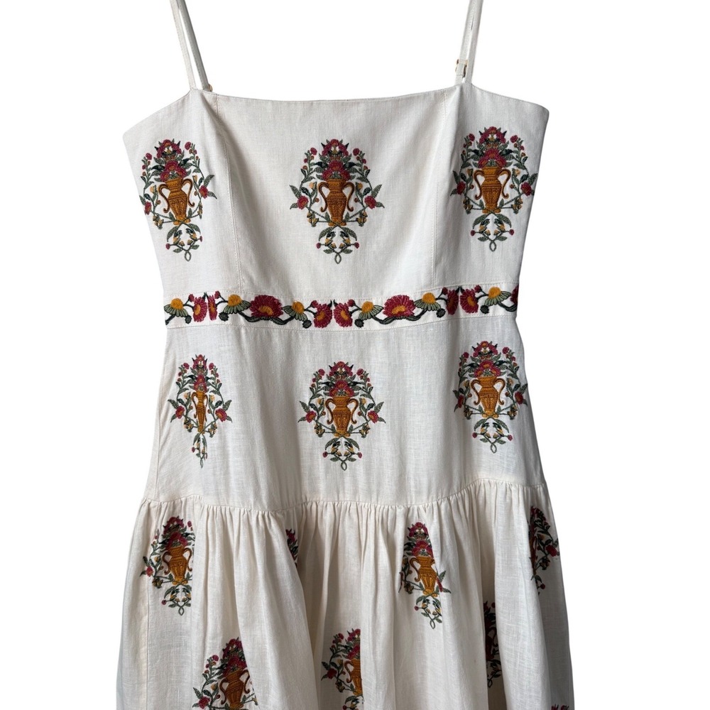 Agua by Agua Bendita Curandera Lima Remedios Linen Maxi Dress M Embroidered - Picture 9 of 11